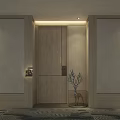 Modern Elevator Lobby Design With Wooden Panel Walls And Recessed Lighting 3d model