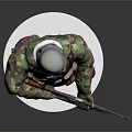 Man In Camouflage Military Uniform Holding Rifle Standing On White Base