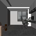 Modern Study Room Interior With Desk Ergonomic Chair Computer Large Window And Bookshelf 3d model