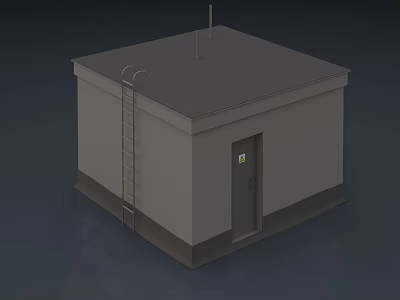 Gray Square Utility Building With Flat Roof Side Ladder And Door 3d model
