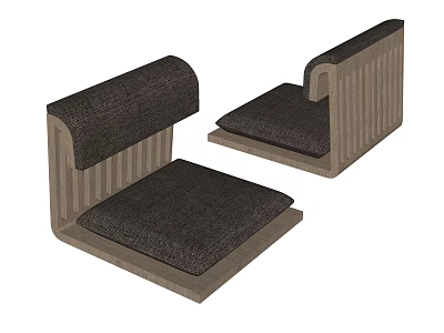 Two Modern Leisure Chairs With Dark Cushions And Wooden Striped Backrests 3d model