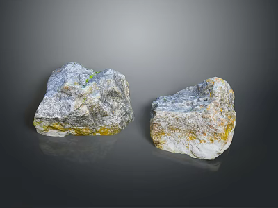 Closeup View of Two Natural Stone Materials with Gray And Yellow Surface Textures 3d model