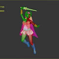 Dynamic Female Warrior In White Outfit Red Cape Golden Boots Holding Sword With Golden Details