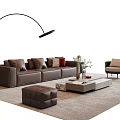 Modern Brown Sofa and Coffee Table Set With Accent Chair Floor Lamp Ottoman Green Plant