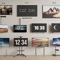 Various Size Televisions With Wall And Stand Mounts Showing Scenery And Time