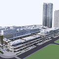 Modern Urban Commercial Street With Multi Story Shops And Surrounding Tall Buildings