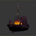 Sculpture Carving Featuring Glowing Axe Orange Yellow Elements Flames On Purple Rock Base Luminous Lines