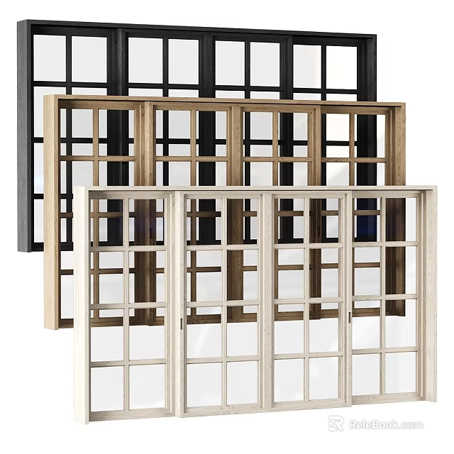 Casement Windows In Multiple Colors With Grid Pattern And Sturdy Frames 3d model 
