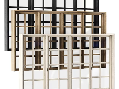 Casement Windows In Multiple Colors With Grid Pattern And Sturdy Frames 3d model