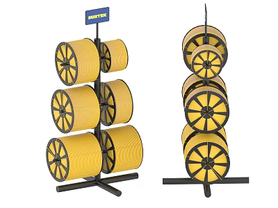 Industrial Equipment Sturdy Metal Display Racks Holding Yellow Supply Reels 3d model