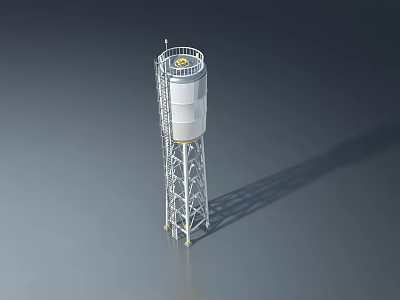 Hinged Door On Industrial Water Tower With Metal Frame And Ladder Structure 3d model