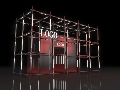 Modern Event Entrance with Metal Frame Structure and Illuminated LOGO 3d model