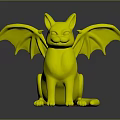 3D Rendered Grey Cat Bat Hybrid With Bat Wings Sharp Teeth Sitting On Dark Background