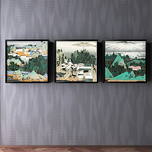 New Chinese Landscape Painting Green Hallway Landscape Mountain Water Decorative Painting 3d model