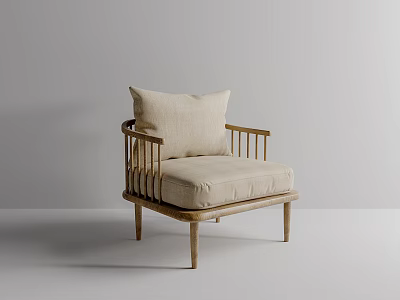 Minimalist Single Sofa With Wooden Frame And Beige Cushion And Pillow For Living Room 3d model