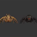 Realistic Detailed Yellow and Black Spider Figurines with Red Eyes on White Background