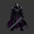 Wolf Headed Warrior in Dark Armor Holding Long Sword with Purple Cape