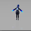 Futuristic Sci Fi Humanoid Creature With Blue Hair Glowing Blue Hands And Tight Dark Outfit