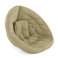 Beige Round Velvet Sofa Stool With Padded Seat And Button Tufted Design 3d model