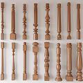 Elegant Wooden Railing Balusters Featuring Various Carved Designs And Classic Styles 3d model