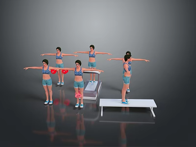 Women Performing Fitness Exercises In Sportswear With Step Platform And Weight Scale 3d model