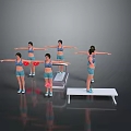 Women Performing Fitness Exercises In Sportswear With Step Platform And Weight Scale