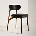 Modern Minimalist Dining Chairs With Beige Fabric And Black Leather Seats And Wooden Legs