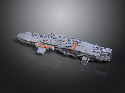 Futuristic Spacecraft Design with Gray Hull and Orange Accents for Deep Space Exploration 3d model