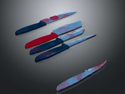 Sharp Weapon Knives Featuring Colorful Handles And Patterned Blades In Row 3d model