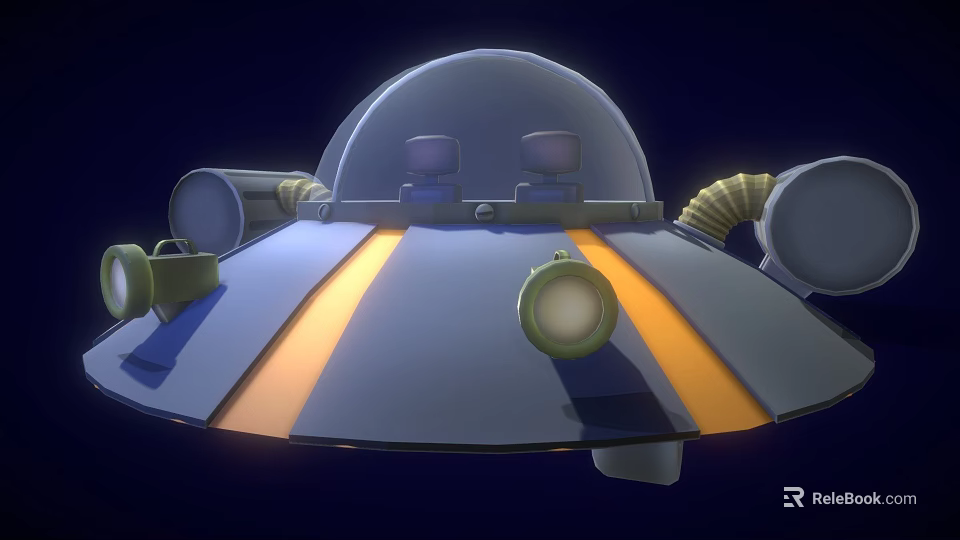 Futuristic UFO Structure Featuring Dome Orange Stripes Circular Components And Pipes 3d model 