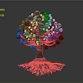 Cartoon Tree Scene With Colorful Circular Fruits Dark Trunk And Intricate Roots