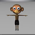 Cartoon Monkey Character 3D Model With Big Eyes Brown Body Black Shorts And Outstretched Arms