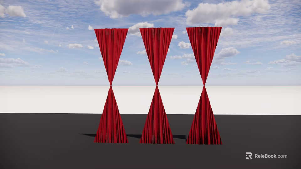 Three Red Ceiling Drapes Against Blue Sky With White Clouds 3d model