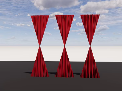 Three Red Ceiling Drapes Against Blue Sky With White Clouds 3d model