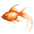 Cute Orange Goldfish With Big Eyes Long Tail And Shiny Scales In Cartoon Style