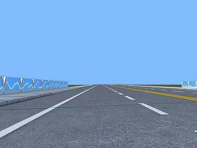 Bridge With Wide Gray Pavement Blue Guardrails Wavy Patterns Yellow Dividing Lines And Blue Sky 3d model