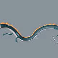 Mythical Flying Dragon With Blue Body Orange Mane Open Mouth And Long Curled Tail