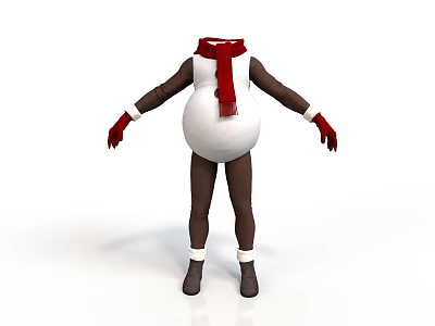 Snowman Costume Figure With White Bulky Belly Red Scarf Red Gloves And Brown Legs 3d model
