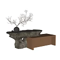 Modern Reception Desk with Stone Countertop Metal Base Decorative Branches and Black Sphere