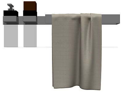 Soft Beige Cotton Towel Hanging On Bathroom Rack With Soap Dispenser 3d model