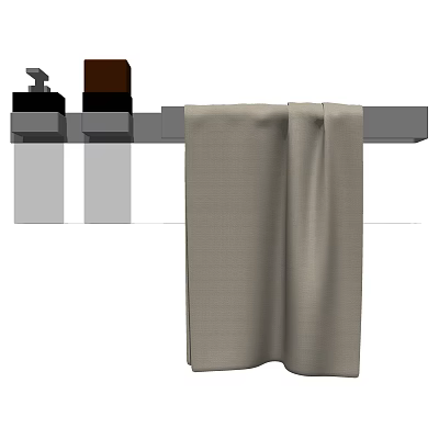 Soft Beige Cotton Towel Hanging On Bathroom Rack With Soap Dispenser 3d model