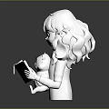 Cute White Doll With Long Curly Hair Holding Cat And Open Book