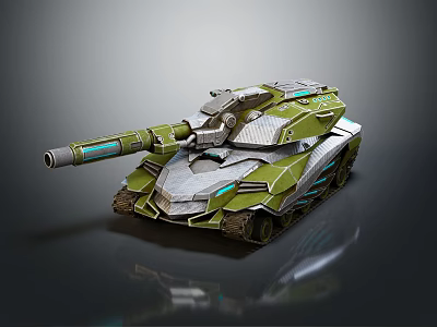 Futuristic Modern Green Armored Tank With Cannon And Metallic Military Design 3d model