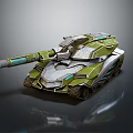 Futuristic Modern Green Armored Tank With Cannon And Metallic Military Design