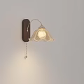 Elegant Wall Lamp With Wooden Base Curved Arm Wavy Glass Shade And Warm Light
