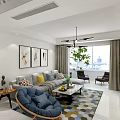 Bright White Living Dining Area With Staircase Black Railing Gray Sofa And Natural Light