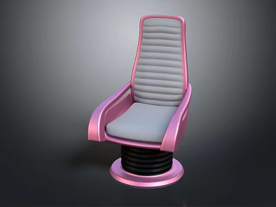 Modern Sleek Chair Featuring Pink Frame Striped Gray Cushion And Black Base Design 3d model