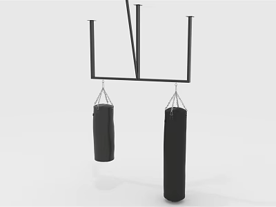 Two Black Punching Bags for Sports Training Hanging on Metal Frame 3d model