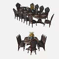 Elegant Classic Dining Table Set With Round Table Carved Wooden Chairs And Flower Vase Decoration