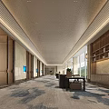 Spacious Modern Hotel Lobby Interior With Patterned Carpet Reception Desk And Green Plants